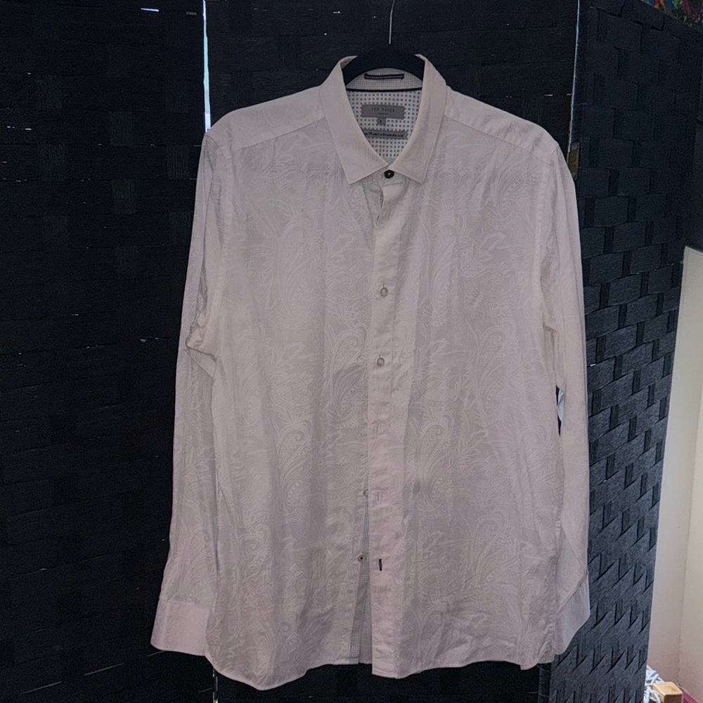 Ted Baker White Paisley Design Men’s Button Down Shirt Size 5